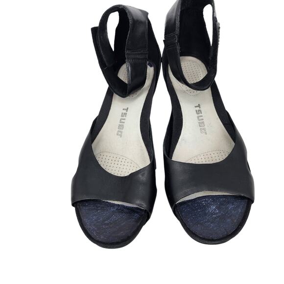 Tsubo Women's Black Leather Ankle Strap 2 Inch Wedge Sandals Size 8.5 - Picture 5 of 5